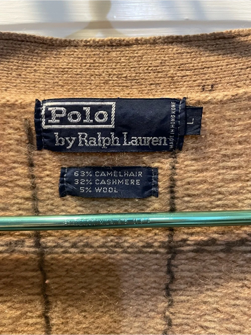 Vintage Polo by Ralph Lauren Men's Camel Cardigan, Cashmere Blend, Large